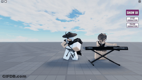 A Screenshot Of A Video Game Shows A Man And A Woman Playing A Keyboard GIF