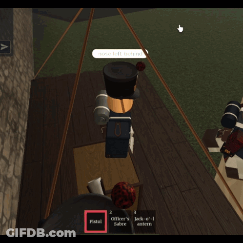 A Screenshot Of A Video Game Shows A Man Holding A Gun And Says " Nose Left Behind " At The Top GIF