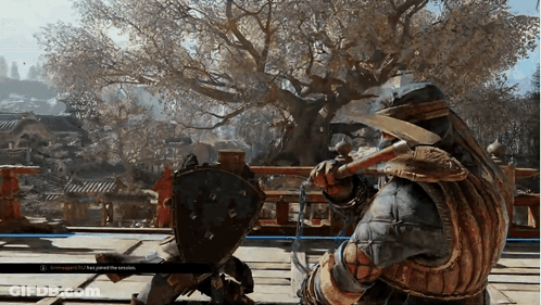 A Screenshot Of A Video Game Shows A Man Holding A Sword And A Shield GIF