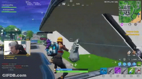 A Screenshot Of A Video Game Shows A Man Playing A Game Called Fortnite And A Map Of A Mall In The Background GIF