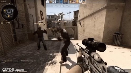 A Screenshot Of A Video Game Shows A Man With A Sniper Rifle GIF