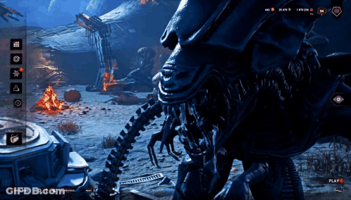 A Screenshot Of A Video Game Shows A Monster And The Play Button GIF