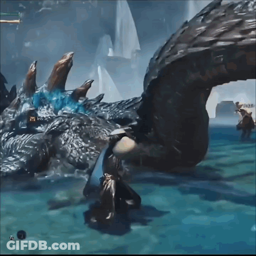 A Screenshot Of A Video Game Shows A Person Fighting A Giant Monster GIF