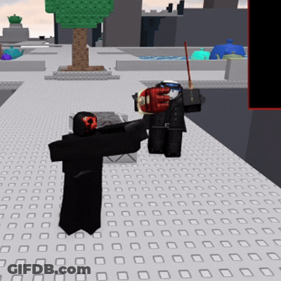 A Screenshot Of A Video Game Shows A Person Holding A Sword And Another Person Holding A Gun GIF
