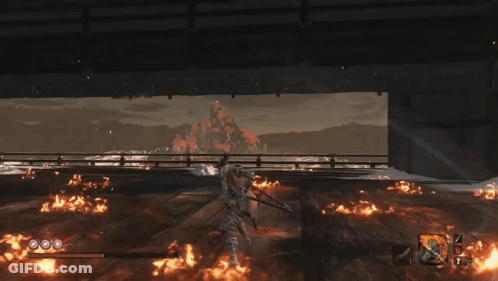 A Screenshot Of A Video Game Shows A Person Holding A Sword In Front Of A Mountain GIF