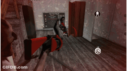 A Screenshot Of A Video Game Shows A Person Standing In A Hallway With A Red Light Behind Them GIF