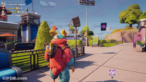 A Screenshot Of A Video Game Shows A Person Walking Down A Street With A Purple Circle In The Corner GIF
