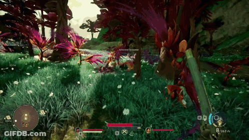 A Screenshot Of A Video Game Shows A Purple Plant With The Word Achieved On It GIF