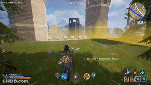 A Screenshot Of A Video Game Shows A Small Armor Shard Being Consumed GIF