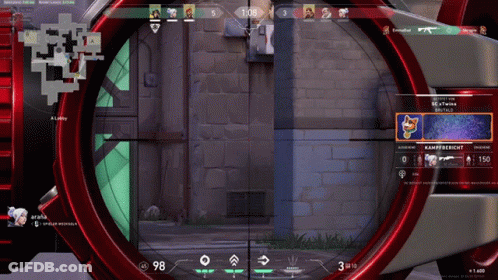 A Screenshot Of A Video Game Shows A Sniper Aiming At A Brick Wall GIF