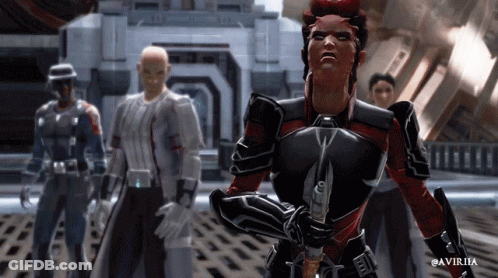 A Screenshot Of A Video Game Shows A Woman Holding A Knife GIF