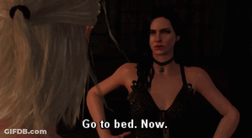 A Screenshot Of A Video Game Shows A Woman Saying " Go To Bed Now " GIF