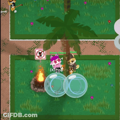 A Screenshot Of A Video Game Shows Two Cats And A Palm Tree GIF