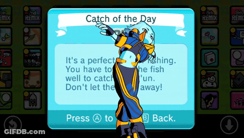A Screenshot Of A Video Game That Says Catch Of The Day On The Top GIF