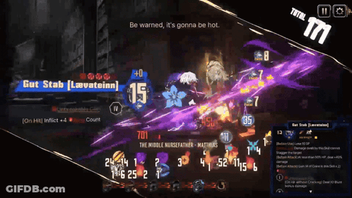 A Screenshot Of A Video Game That Says Gut Stab Lavateinn On It GIF