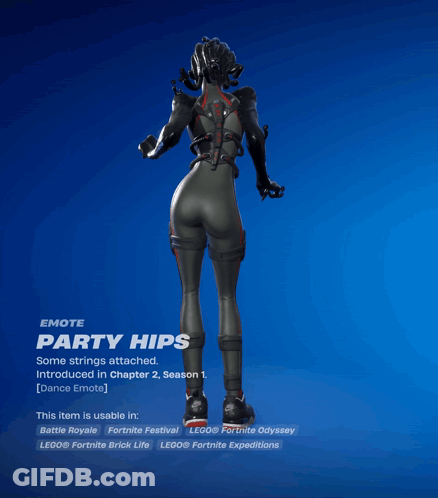 A Screenshot Of A Video Game That Says Party Hips Some Strings Attached Introduced In Chapter 2 Season 1 GIF
