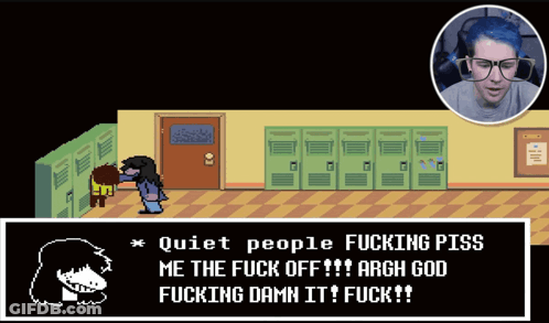 A Screenshot Of A Video Game That Says Quiet People Fucking Piss Me The Fuck Off Argh God Fucking Damn It Fuck !! GIF