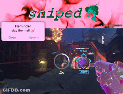 A Screenshot Of A Video Game That Says Sniped On The Top GIF