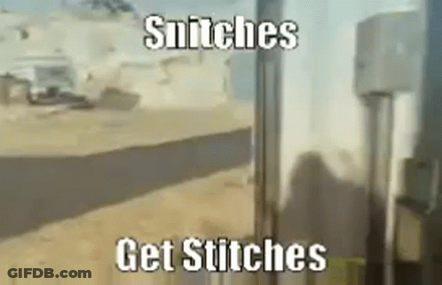 A Screenshot Of A Video Game That Says Snitches Get Stitches . GIF