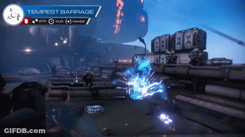 A Screenshot Of A Video Game That Says " Tempest Barrage " GIF