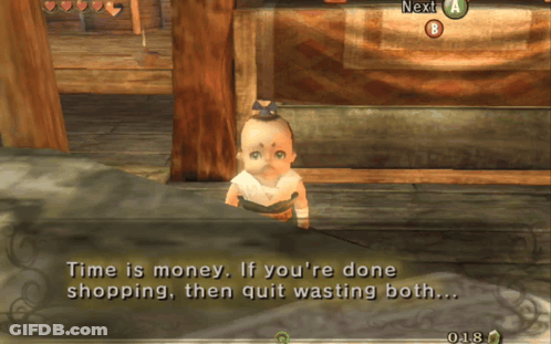 A Screenshot Of A Video Game That Says Time Is Money If You Re Done Shopping Then Quit Wasting Both GIF