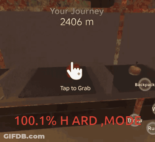 A Screenshot Of A Video Game That Says Your Journey 2406 M And 100.1% Hard Mode GIF