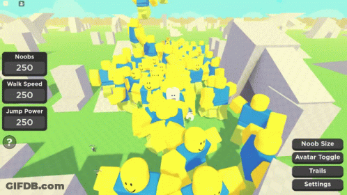 Video Game Screen With Yellow And Blue Noobs GIF