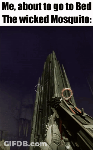 A Screenshot Of A Video Game With A Caption That Says " Me About To Go To Bed The Wicked Mosquito " GIF