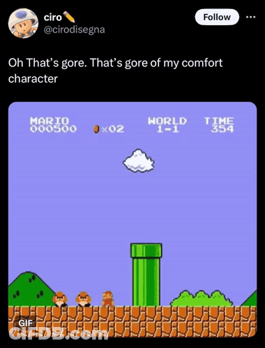 A Screenshot Of A Video Game With A Caption That Says " Oh That 'S Gore That 'S Gore Of My Comfort Character " GIF