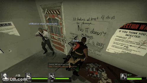 A Screenshot Of A Video Game With A Checklist On The Wall Behind Them GIF