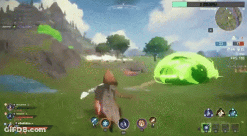 A Screenshot Of A Video Game With A Green Object In The Middle Of A Field GIF