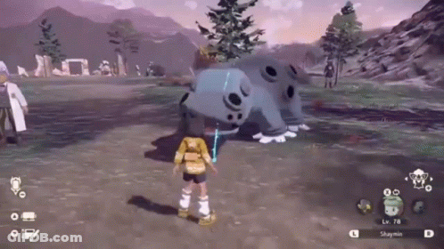 A Screenshot Of A Video Game With A Pokemon In The Middle Of A Field GIF