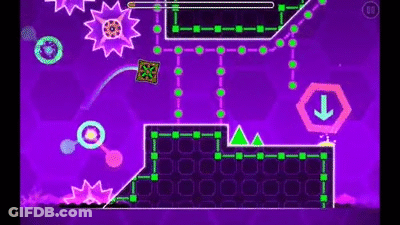 A Screenshot Of A Video Game With A Purple Background And A Green Arrow . GIF