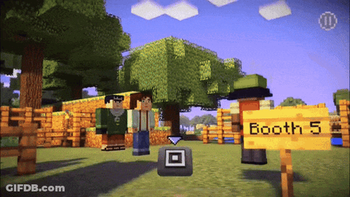 A Screenshot Of A Video Game With A Sign That Says Booth 5 On It GIF