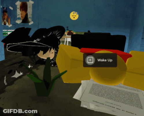 A Screenshot Of A Video Game With A Wake Up Button In The Corner GIF