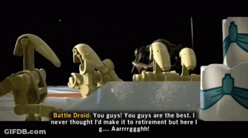 A Screenshot Of A Video Game With Battle Droid Saying " You Guys Are The Best " GIF