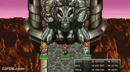 A Screenshot Of A Video Game With Characters Named Crono And Marie GIF