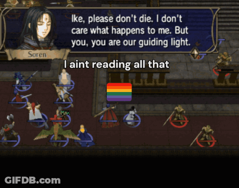 A Screenshot Of A Video Game With Ike Saying I Ain 'T Reading All That GIF