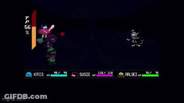 A Screenshot Of A Video Game With Kris And Susie On The Screen GIF
