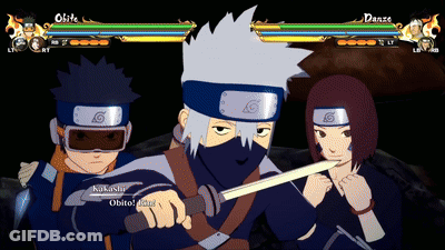 A Screenshot Of A Video Game With Obito Kakashi And Rin On The Screen GIF