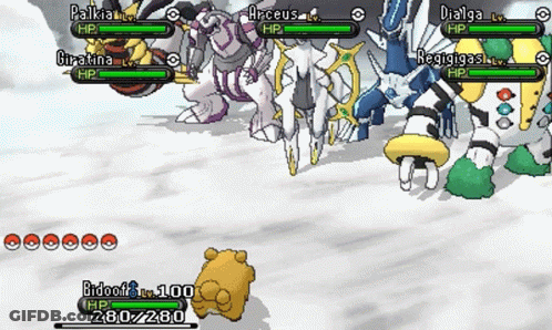 A Screenshot Of A Video Game With Pokemon Including Arceus GIF