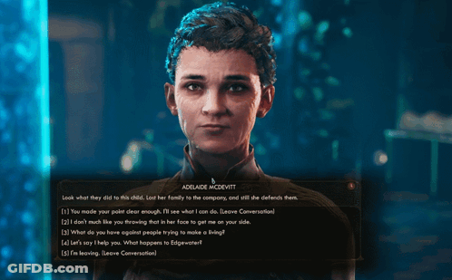 A Screenshot Of A Video Game With The Name Adelaide Mcdevitt At The Top GIF