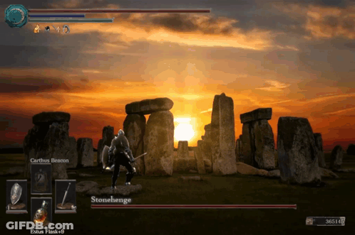 A Screenshot Of A Video Game With The Name Stonehenge At The Bottom GIF