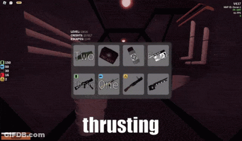 A Screenshot Of A Video Game With The Word Thrusting At The Top GIF
