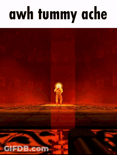 A Screenshot Of A Video Game With The Words Awh Tummy Ache At The Top GIF