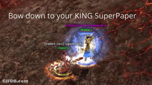 A Screenshot Of A Video Game With The Words Bow Down To Your King Superpaper At The Top GIF