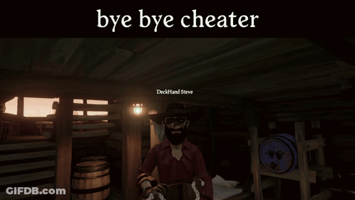 A Screenshot Of A Video Game With The Words Bye Bye Cheater GIF