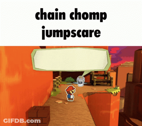 A Screenshot Of A Video Game With The Words Chain Chomp Jumpscare GIF