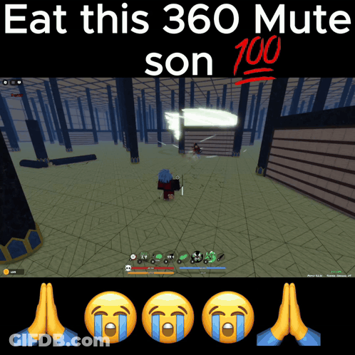 A Screenshot Of A Video Game With The Words Eat This 360 Mute Son 100 GIF