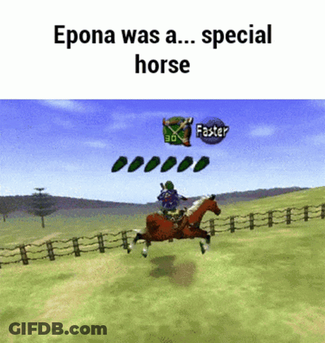 A Screenshot Of A Video Game With The Words Epona Was A Special Horse GIF